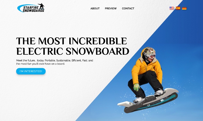 StarFire Snowboards Landing Page
